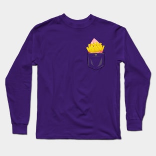 French Fries Patch Pocket Watercolor Graphic Long Sleeve T-Shirt